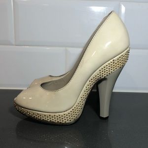 Authentic Burberry Gold Studded Nude Heels